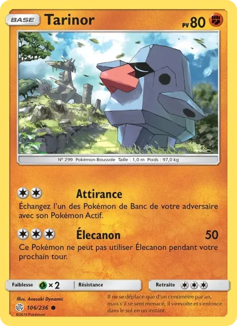 Carte Pokémon Tarinor 106/236, extension Éclipse Cosmique
