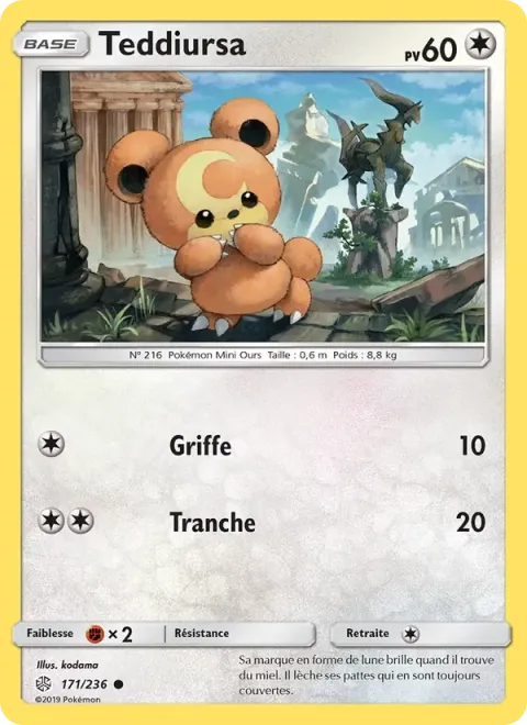 Carte Pokémon Teddiursa 171/236, extension Éclipse Cosmique