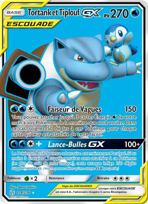 Carte Pokémon Tortank et Tiplouf GX 214/236, extension Éclipse Cosmique