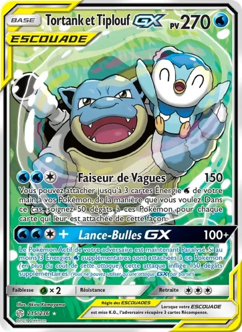 Carte Pokémon Tortank et Tiplouf GX 215/236, extension Éclipse Cosmique