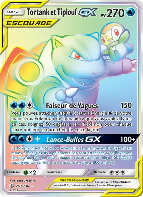 Carte Pokémon Tortank et Tiplouf GX 253/236, extension Éclipse Cosmique
