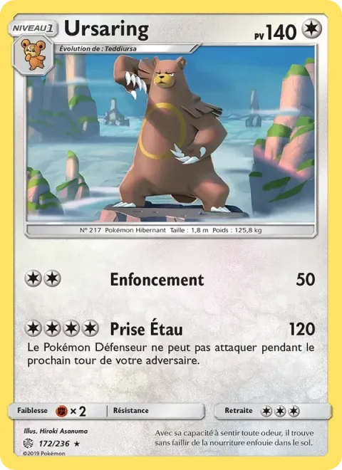 Carte Pokémon Ursaring 172/236, extension Éclipse Cosmique