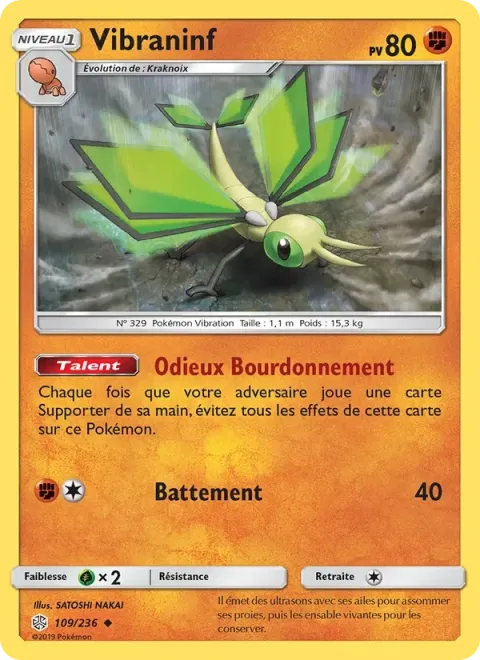 Carte Pokémon Vibraninf 109/236, extension Éclipse Cosmique