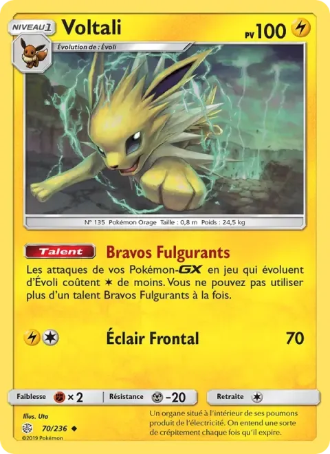 Carte Pokémon Voltali 070/236, extension Éclipse Cosmique