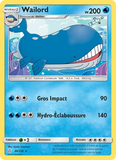Carte Pokémon Wailord 046/236, extension Éclipse Cosmique