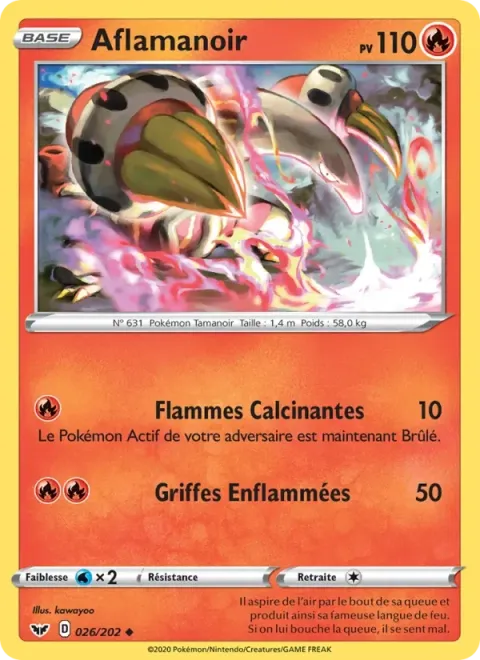 Carte Pokémon Aflamanoir 026/202, extension Épée et Bouclier