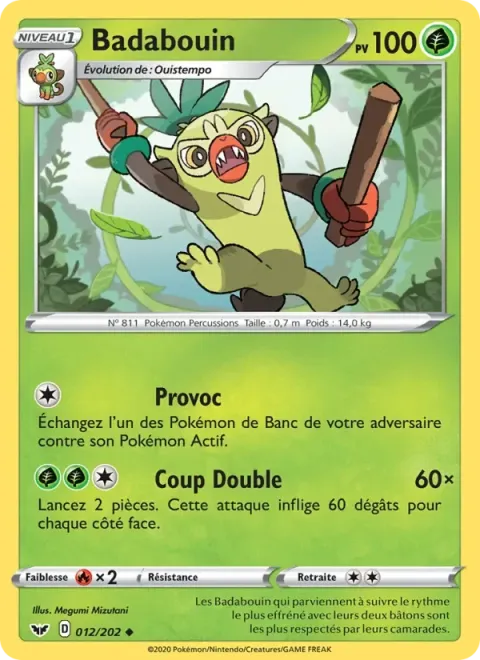 Carte Pokémon Badabouin 012/202, extension Épée et Bouclier