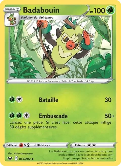 Carte Pokémon Badabouin 013/202, extension Épée et Bouclier