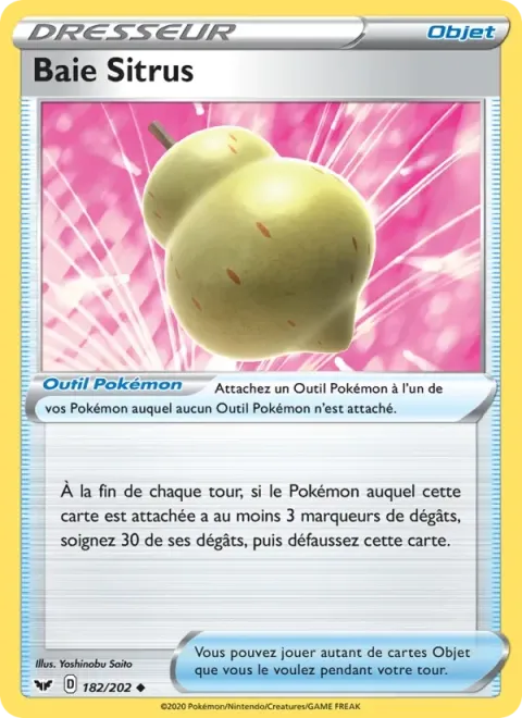 Carte Pokémon Baie Sitrus 182/202, extension Épée et Bouclier