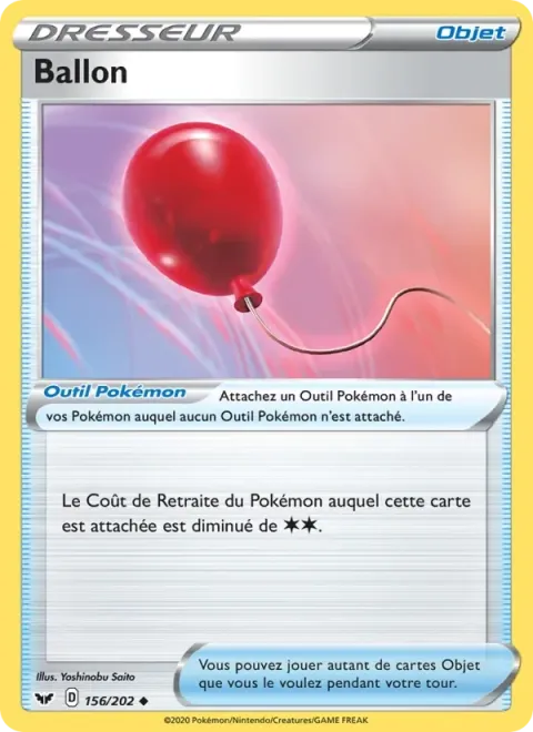 Carte Pokémon Ballon 156/202, extension Épée et Bouclier