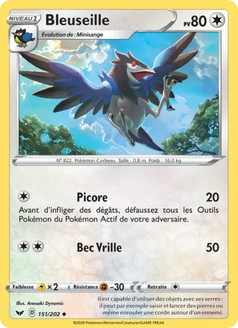 Carte Pokémon Bleuseille 151/202, extension Épée et Bouclier