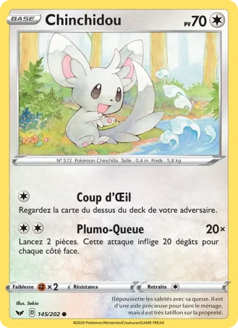 Carte Pokémon Chinchidou 145/202, extension Épée et Bouclier