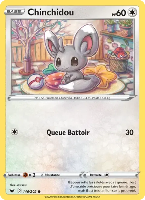 Carte Pokémon Chinchidou 146/202, extension Épée et Bouclier