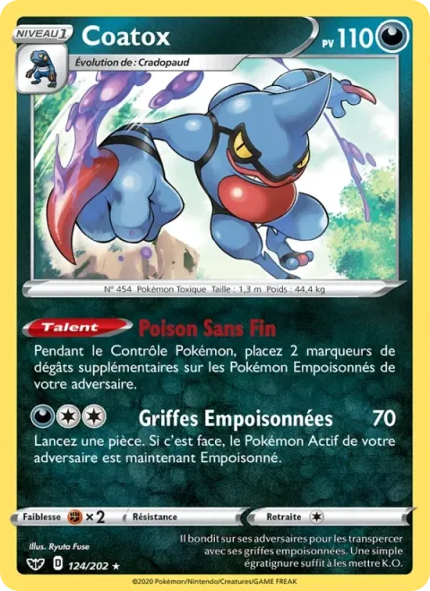 Carte Pokémon Coatox 124/202, extension Épée et Bouclier