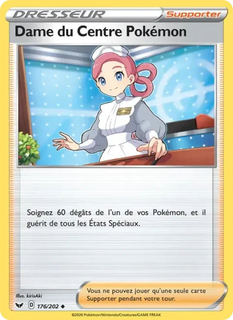 Carte Pokémon Dame du Centre Pokémon 176/202, extension Épée et Bouclier