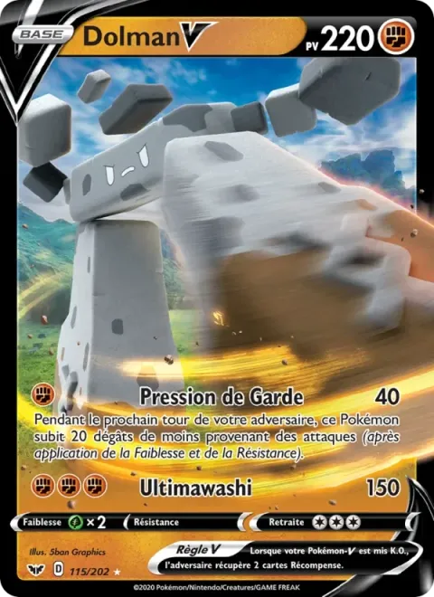 Carte Pokémon Dolman V 115/202, extension Épée et Bouclier