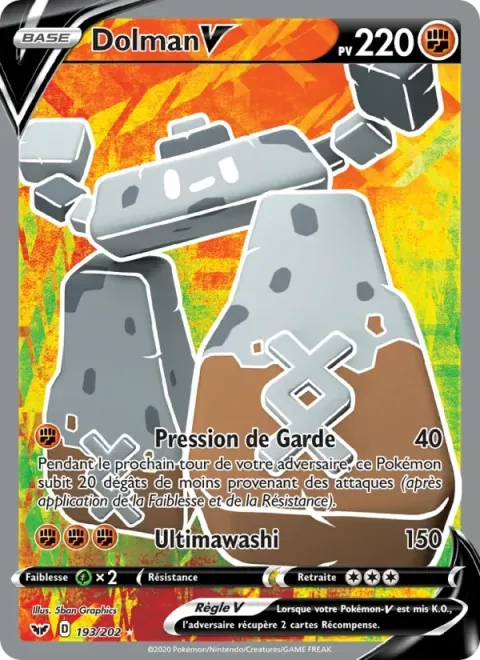 Carte Pokémon Dolman V 193/202, extension Épée et Bouclier