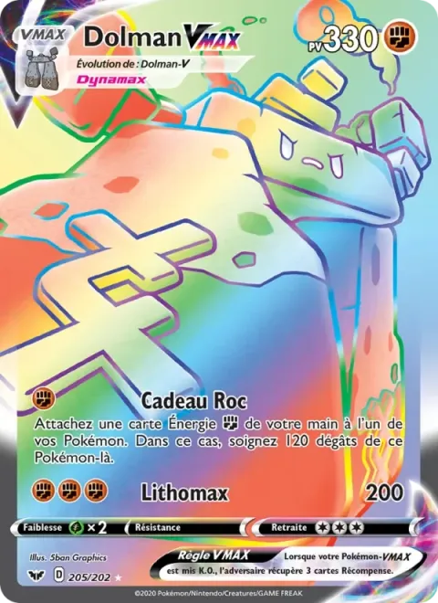 Carte Pokémon Dolman VMAX 205/202, extension Épée et Bouclier