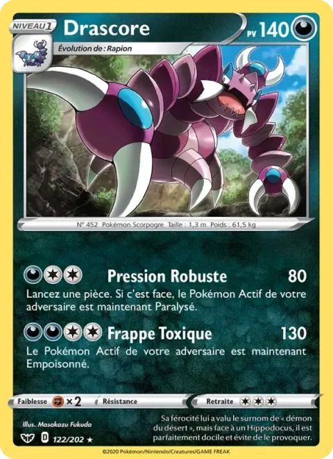 Carte Pokémon Drascore 122/202, extension Épée et Bouclier