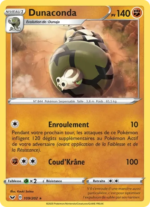 Carte Pokémon Dunaconda 109/202, extension Épée et Bouclier