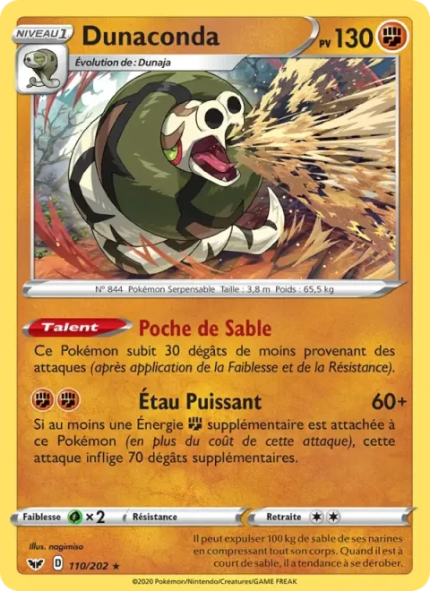 Carte Pokémon Dunaconda 110/202, extension Épée et Bouclier