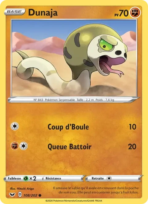 Carte Pokémon Dunaja 108/202, extension Épée et Bouclier