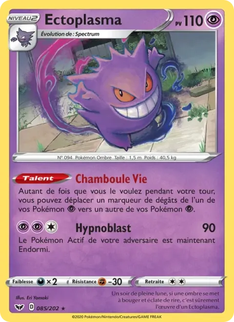 Carte Pokémon Ectoplasma 085/202, extension Épée et Bouclier