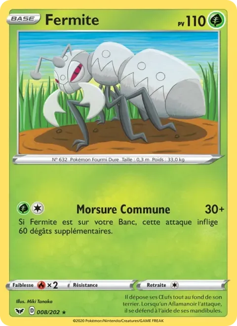Carte Pokémon Fermite 008/202, extension Épée et Bouclier