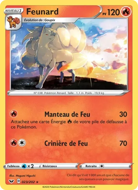 Carte Pokémon Feunard 023/202, extension Épée et Bouclier