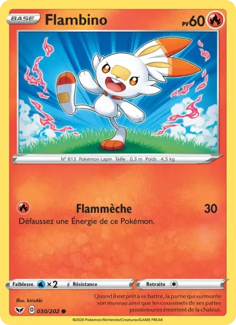 Carte Pokémon Flambino 030/202, extension Épée et Bouclier