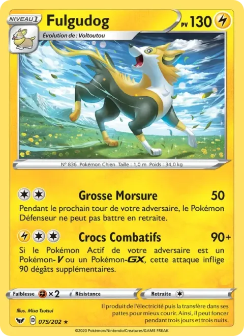Carte Pokémon Fulgudog 075/202, extension Épée et Bouclier