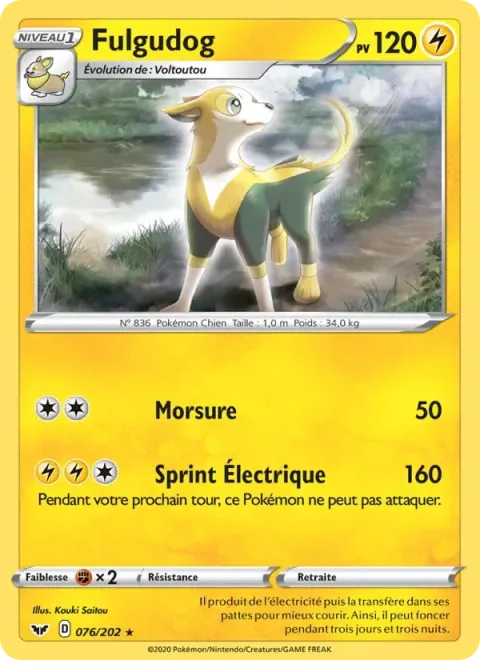 Carte Pokémon Fulgudog 076/202, extension Épée et Bouclier