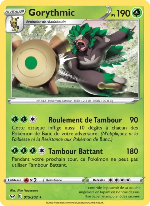 Carte Pokémon Gorythmic 015/202, extension Épée et Bouclier