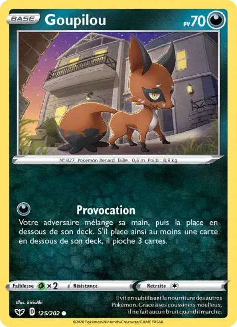 Carte Pokémon Goupilou 125/202, extension Épée et Bouclier
