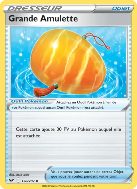 Carte Pokémon Grande Amulette 158/202, extension Épée et Bouclier