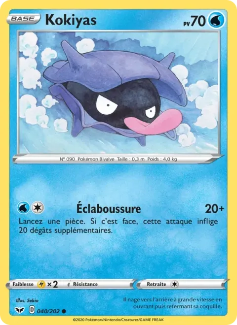 Carte Pokémon Kokiyas 040/202, extension Épée et Bouclier