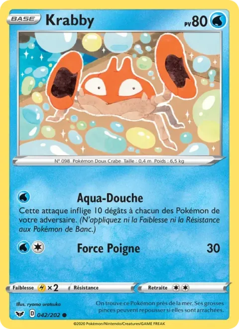 Carte Pokémon Krabby 042/202, extension Épée et Bouclier
