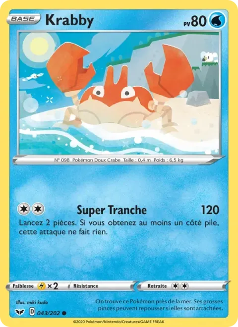 Carte Pokémon Krabby 043/202, extension Épée et Bouclier