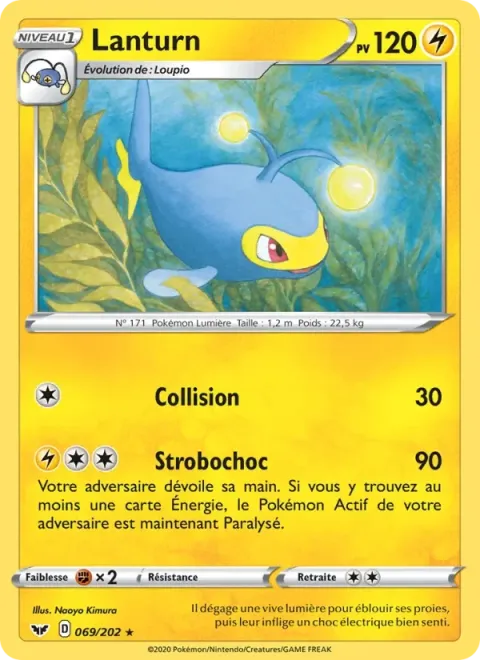 Carte Pokémon Lanturn 069/202, extension Épée et Bouclier