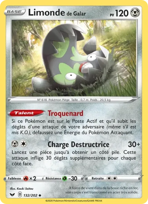 Carte Pokémon Limonde de Galar 132/202, extension Épée et Bouclier