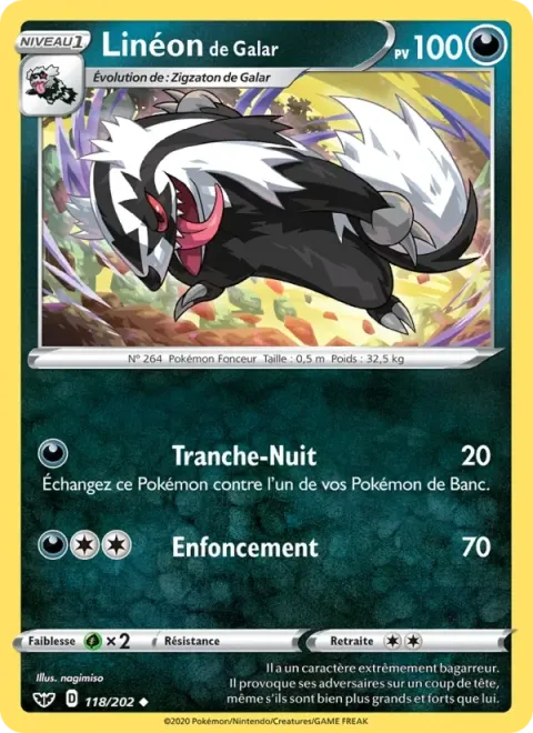 Carte Pokémon Linéon de Galar 118/202, extension Épée et Bouclier