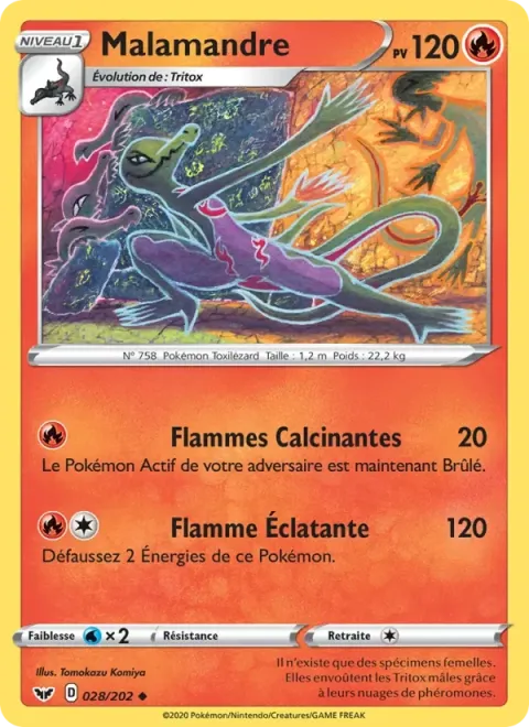 Carte Pokémon Malamandre 028/202, extension Épée et Bouclier