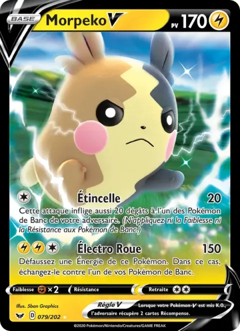 Carte Pokémon Morpeko V 079/202, extension Épée et Bouclier