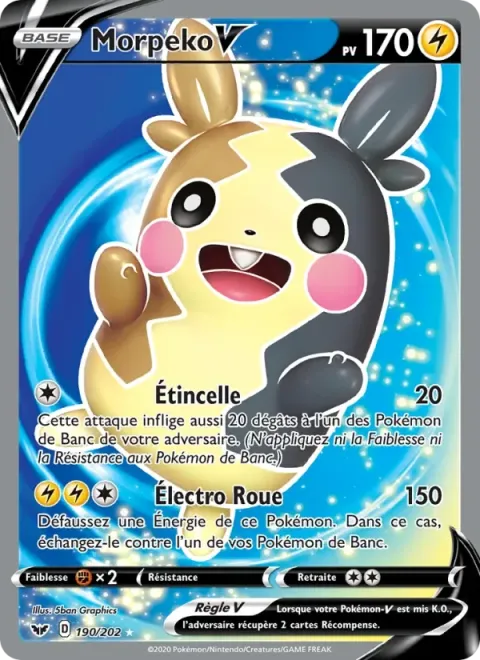 Carte Pokémon Morpeko V 190/202, extension Épée et Bouclier