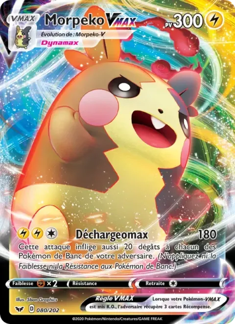 Carte Pokémon Morpeko VMAX 080/202, extension Épée et Bouclier