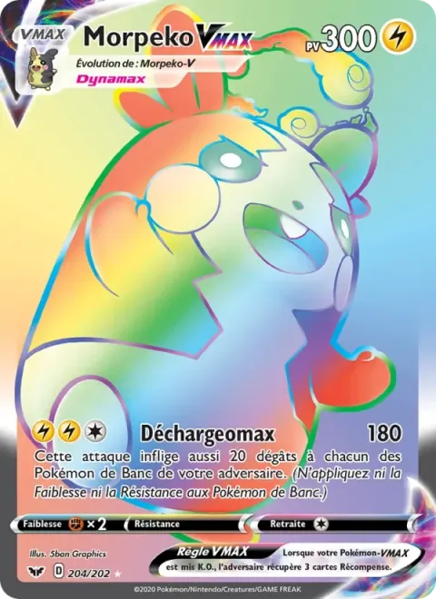 Carte Pokémon Morpeko VMAX 204/202, extension Épée et Bouclier