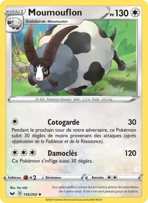 Carte Pokémon Moumouflon 154/202, extension Épée et Bouclier