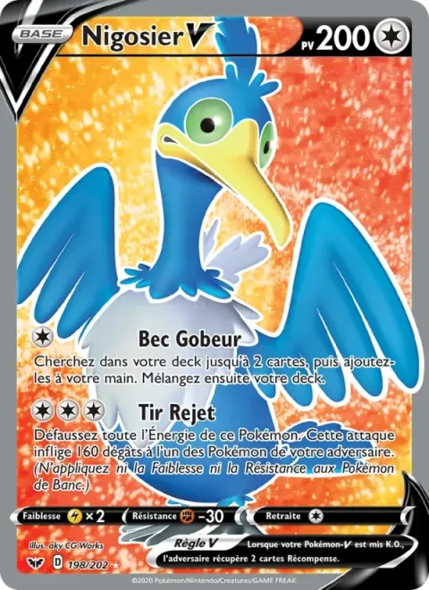 Carte Pokémon Nigosier V 198/202, extension Épée et Bouclier