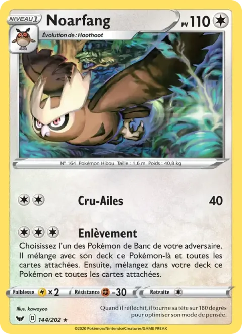 Carte Pokémon Noarfang 144/202, extension Épée et Bouclier