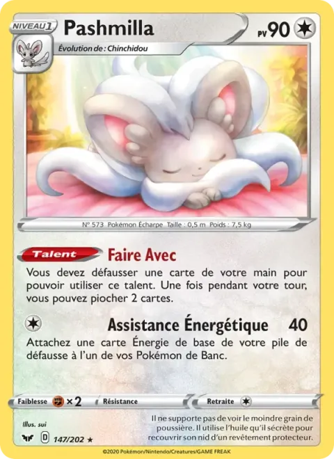Carte Pokémon Pashmilla 147/202, extension Épée et Bouclier